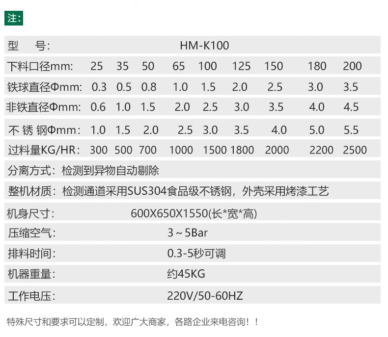 海曼金屬分離器參數(shù)